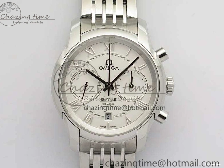 0427 HighQuality De Ville Chronograph SS OMF 1:1 Best Edition White Dial On SS Bracelet A 8151